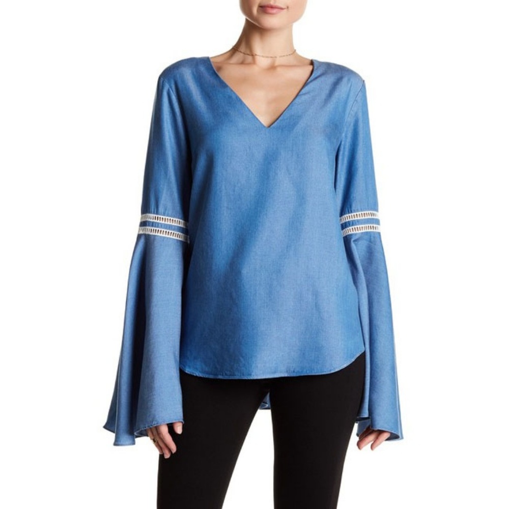 Lovers + Friends Seawater V-Neck Knit Trim Blouse